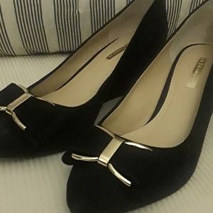 BCBG Black suede wedges